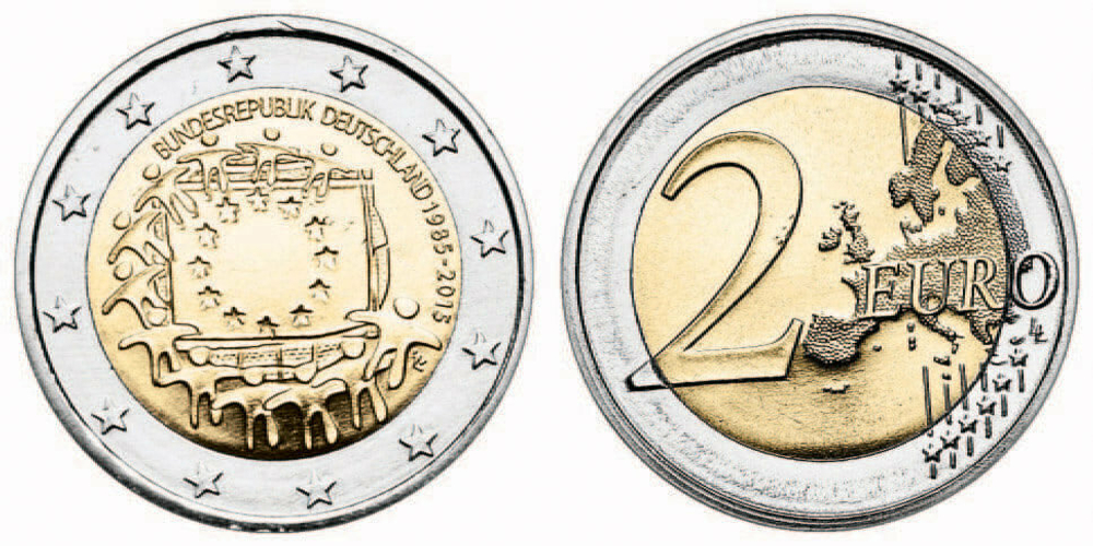 Германия 2 евро, 2015 30 лет флагу Европейского союза