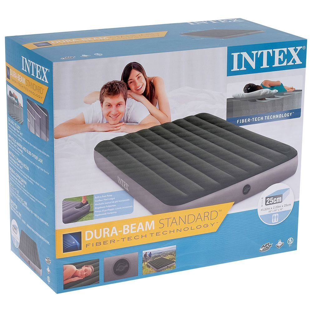 Матрас надувной Intex, 203х152х25 см, 64763, нас встроен, ножн, флок, 272 кг