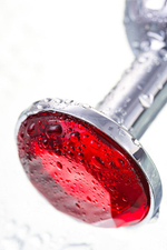 Малая серебристая анальная втулка 6см с красным кристаллом ToyFa Metal 712002