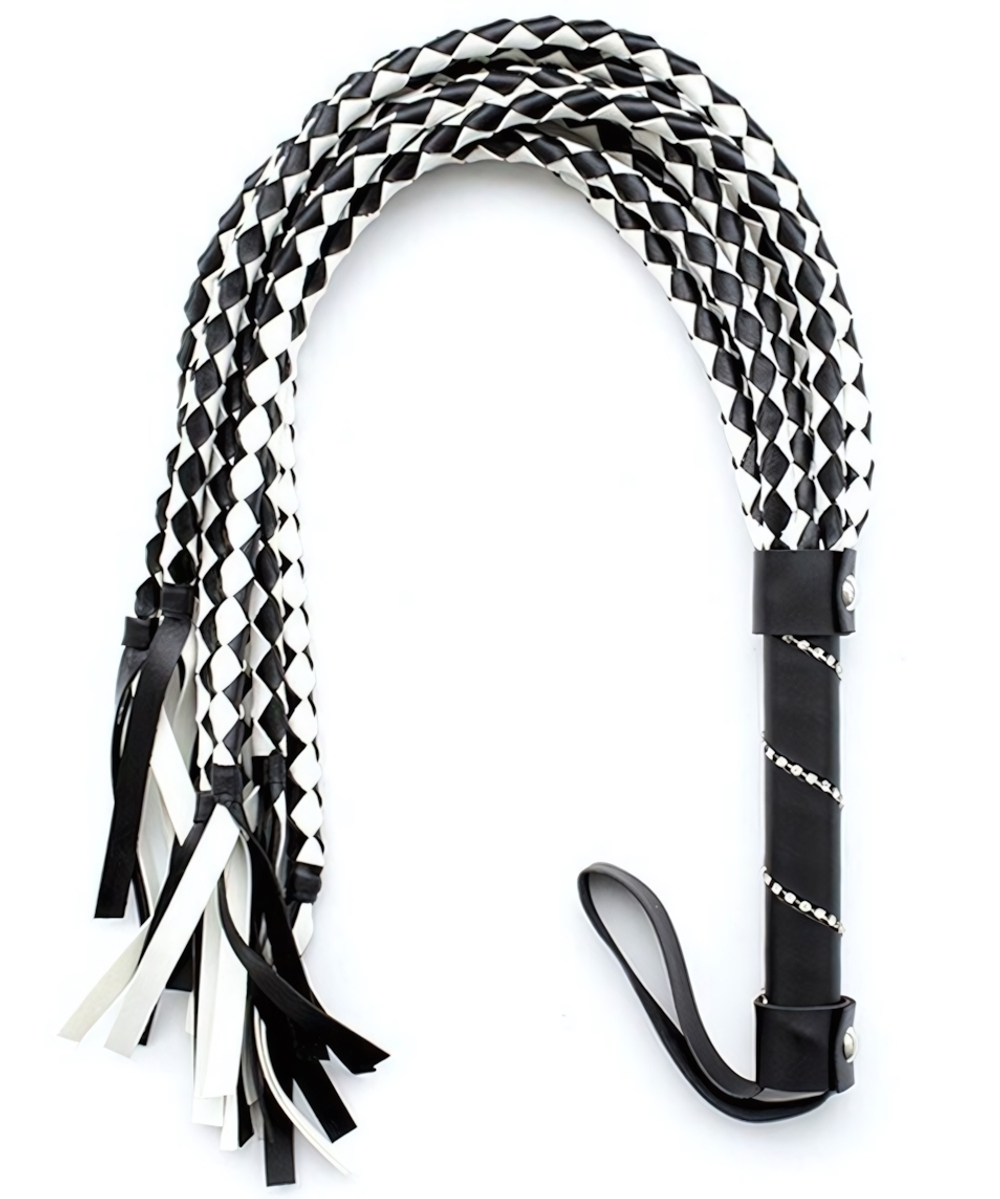 Черно-белая плеть многохвостка со стразами на рукоятке (Цвет: черный с белым)