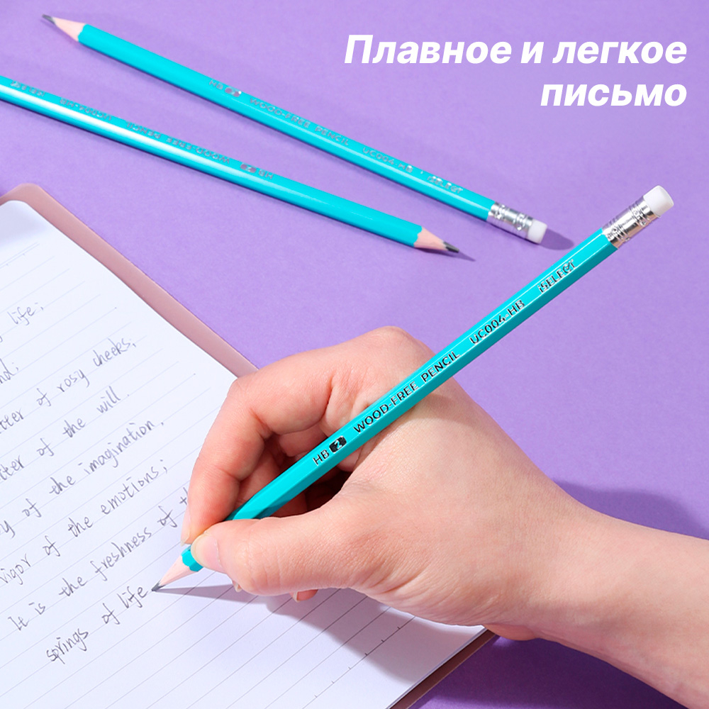 Карандаш i Select, НВ, шестигранный корпус, пластик, с ластиком, ассорти