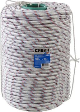 СИБИН d 10 мм, 24-прядный, 100 м, плетеный, с сердечником, полипропиленовый фал (50215-10)
