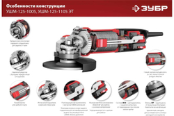 Угловая шлифовальная машина ЗУБР 125 мм, 1000 Вт УШМ-125-1005