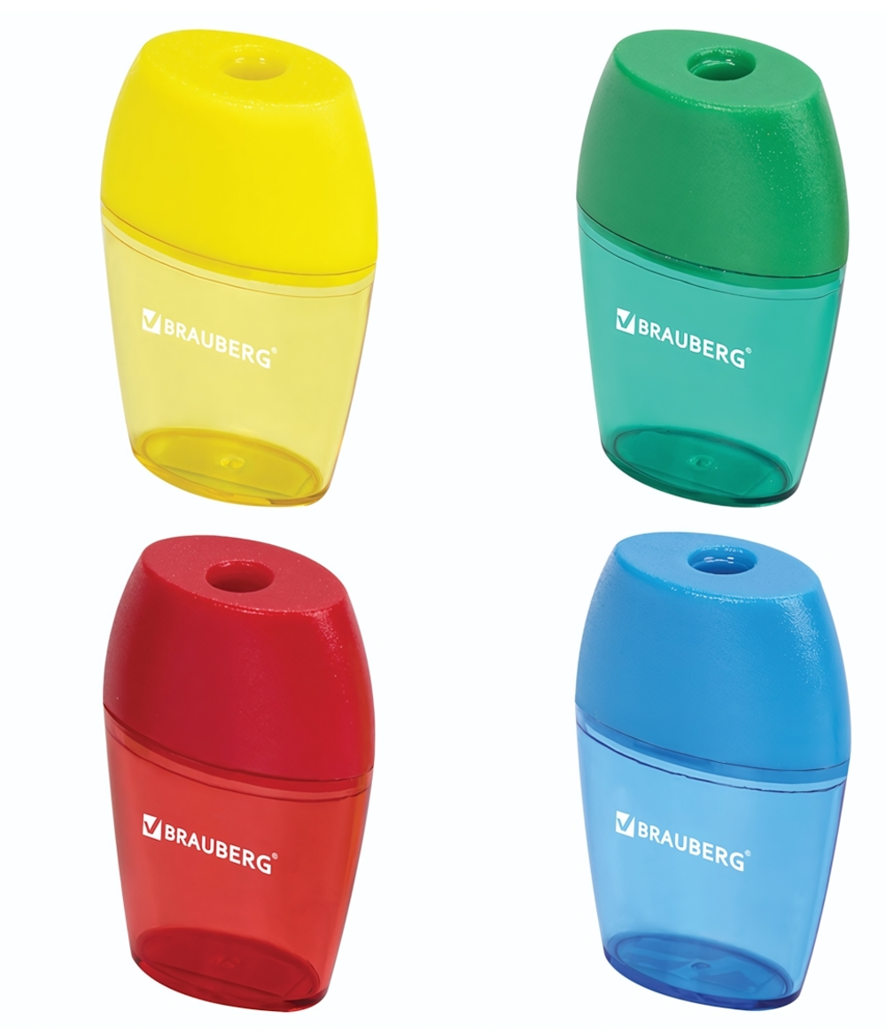 Точилка 1отв. пластик. с контейнером, овальная "Diamond" цвета ассорти (BRAUBERG)