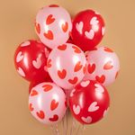 Шар (12''/30 см) Воздушные сердца, Красный/Розовый, пастель, 5 ст, 25 шт.
