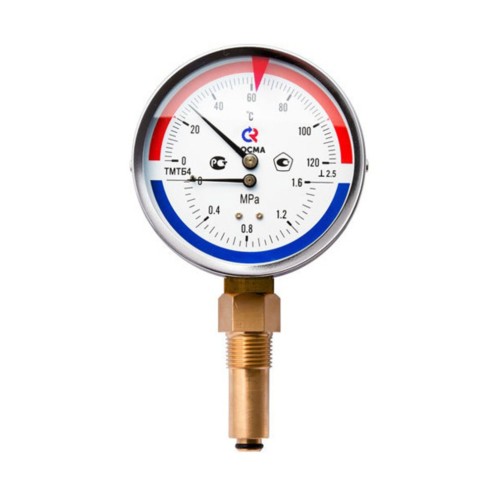 Термоманометр 80х1/2 150С 1,6МПа ТМТБ-31Р.1 шток 46мм (нижнее радиальное подкл.) РОСМА