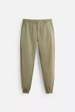 ZARA БРЮКИ-ДЖОГГЕРЫ ИЗ ТКАНИ С ЭФФЕКТОМ ПОТЕРТОСТИ, СВЕТЛЫЙ ХАКИ