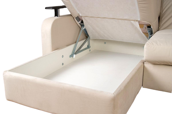 Диван угловой с оттоманкой Денвер 1,6 - Velutto 17 бежевый/ коричневая накладка