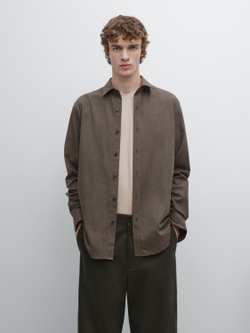Massimo Dutti Меланжевая рубашка классического кроя, коричневый