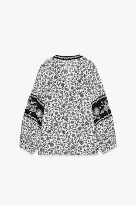 ZARA БЛУЗА С ВЫШИВКОЙ, БИСЕРОМ И ЦВЕТОЧНЫМ ПРИНТОМ, РАЗНОЦВЕТНЫЙ
