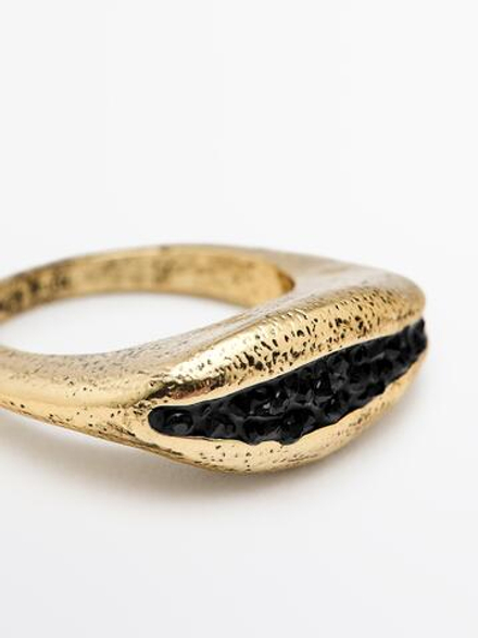 Massimo Dutti Асимметричное кольцо со стразами, черный