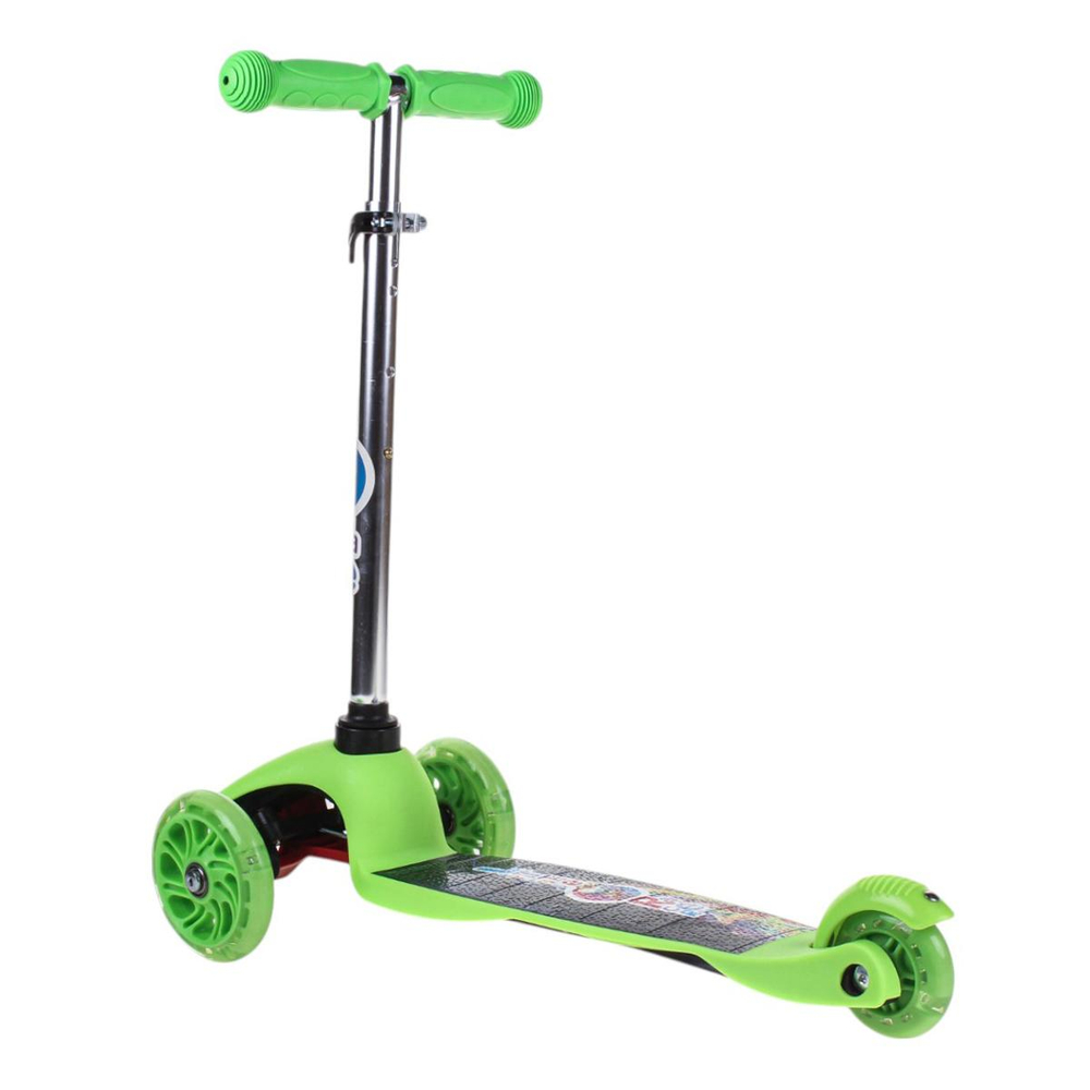 Самокат 3х кол. зеленый, 55см, макс.высота ручки 62см. колеса PU свет, макс.вес 45кг.