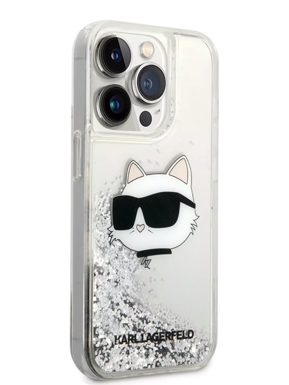 Чехол Karl Lagerfeld Liquid Glitter NFT Karl Head для iPhone 15 Pro Hard Silver (Прозрачный)