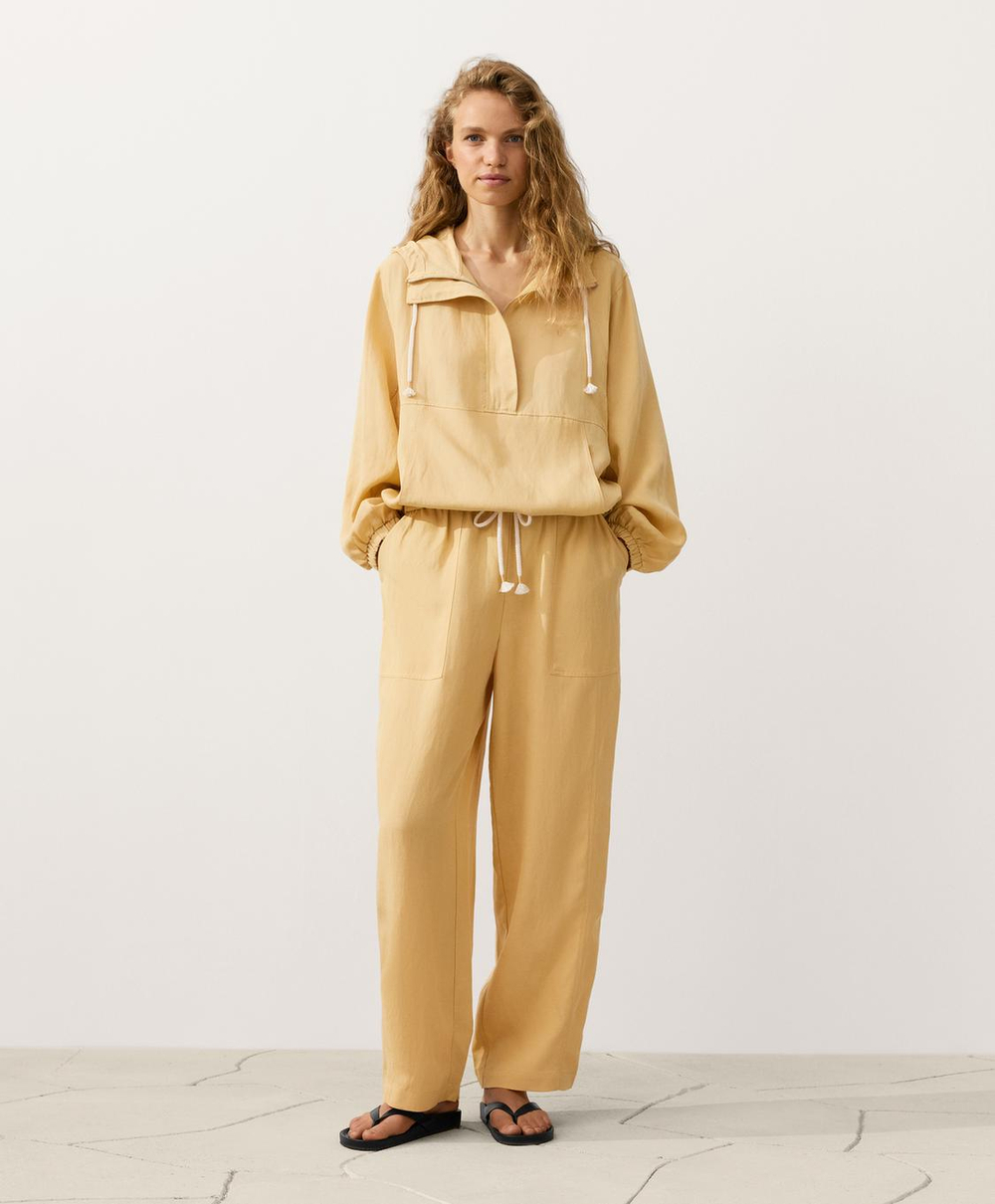 Oysho Прямые брюки из смеси лиоцелла и 24% льна, желтый