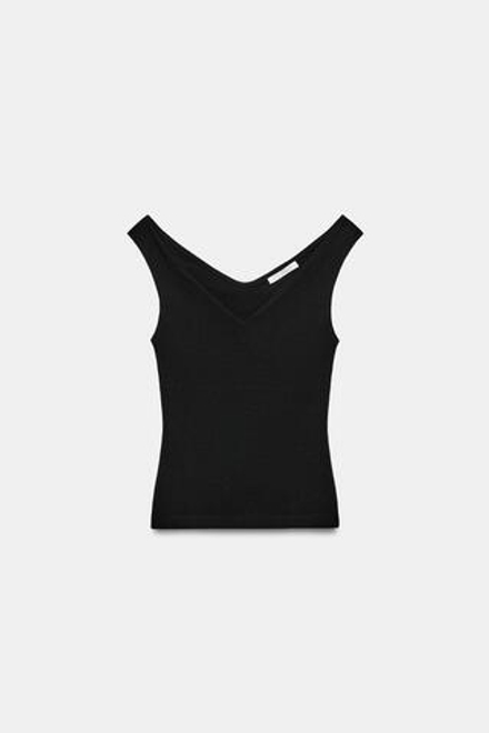 ZARA ФУТБОЛКА С ОТКРЫТЫМИ ПЛЕЧАМИ, ЧЕРНЫЙ