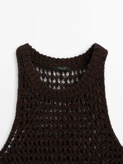 Massimo Dutti Топ с ажурным узором и горловиной халтер, коричневый