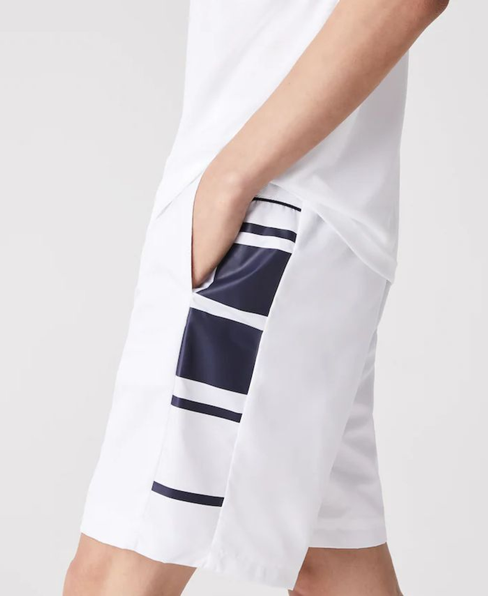 Мужские теннисные шорты Lacoste SPORT Printed Side Bands Shorts - white/navy blue