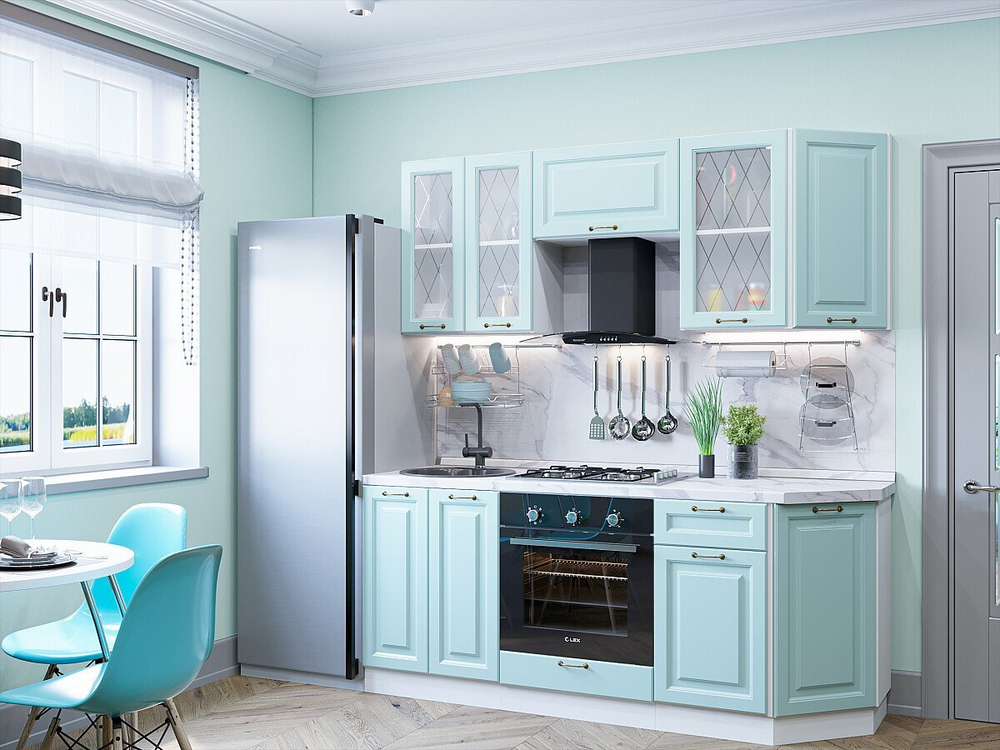 Прямая модульная кухня Ницца-01 Голубой - Белый 2140*1900*600