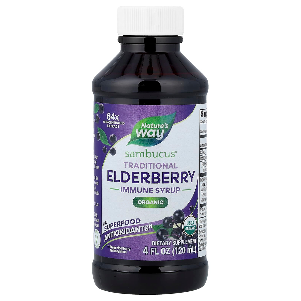 Nature's Way, Sambucus®, традиционный сироп для иммунитета, бузина, для детей от 7 лет, 120 мл (4 жидк. унции)