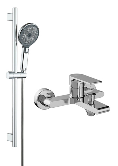 Смеситель для ванны с душем STWORKI Колдинг S32100CR + Душевой гарнитур Гётеборг S03190CR, хром