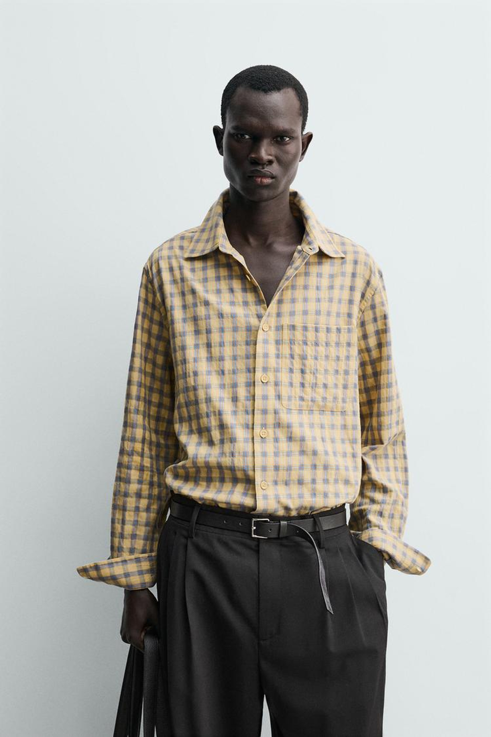 ZARA РУБАШКА RELAXED FIT В КЛЕТКУ, ЦВЕТ СЛИВОЧНОГО МАСЛА