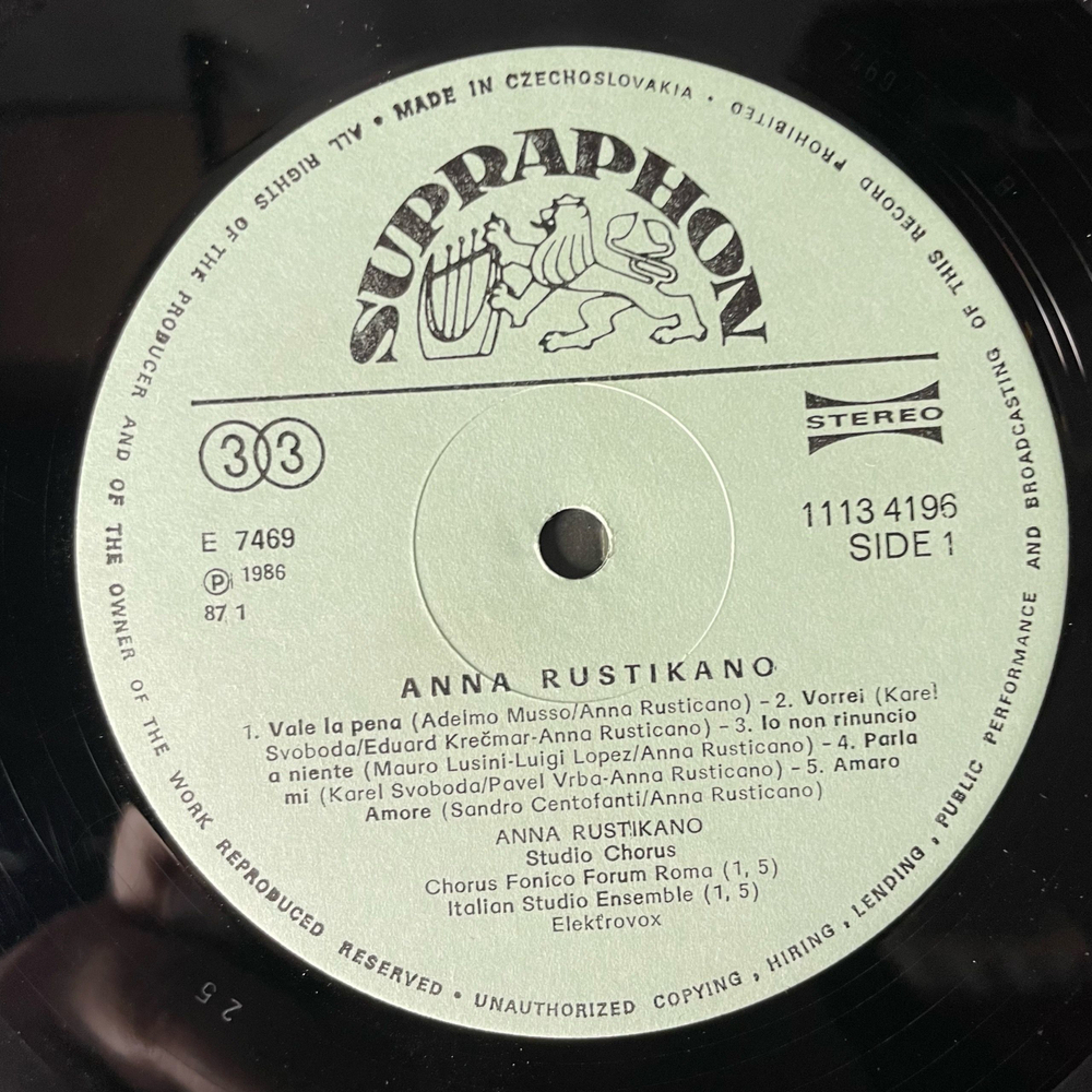 Винтажная виниловая пластинка LP Anna Rustikano Анна Рустикано (Чехословакия 1986)
