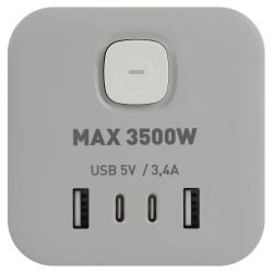 Удлинитель электрический ЭРА CUBE-3es-1,5m-4USB-W куб с заземлением с выключателем 3 розетки+4xUSBA+C 1,5м 16А белый | Бытовые удлинители