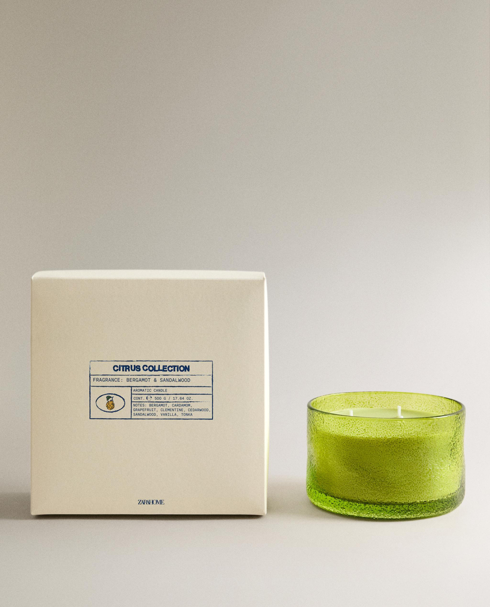 Zara Home Свеча ароматическая Bergamot & Sandalwood 500 г, растительный воск, аромат древесный, Коричневый
