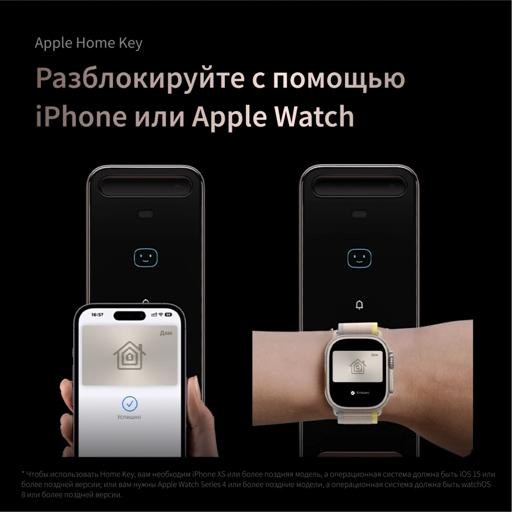 Умный замок Aqara ML-D01D врезной разбл.отпеч.паль./код/пар/NFC/прил/мех.кл 5000mAh бронзовый/черный