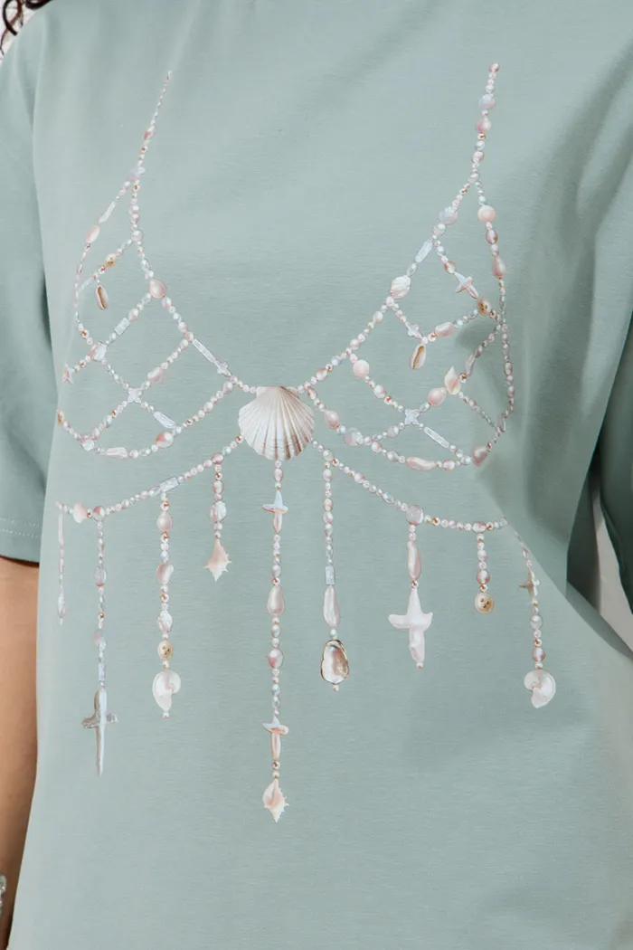 Футболка с принтом "Жемчужный бра" мятного цвета