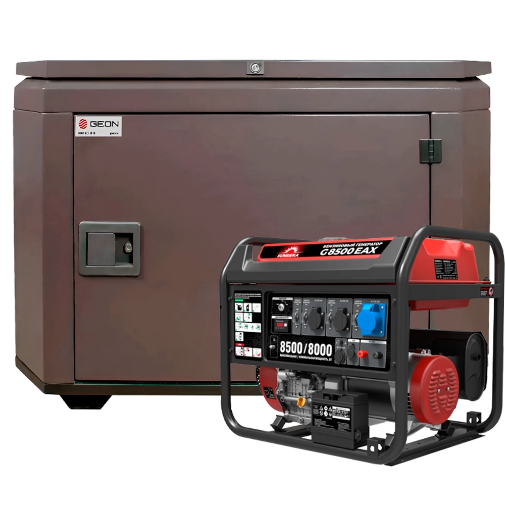 Генератор бензиновый SUNREKA G8500EAX с кожухом Geon 1200 RAL 8019