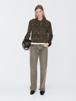 Massimo Dutti Короткая замшевая куртка на пуговицах, фисташковый