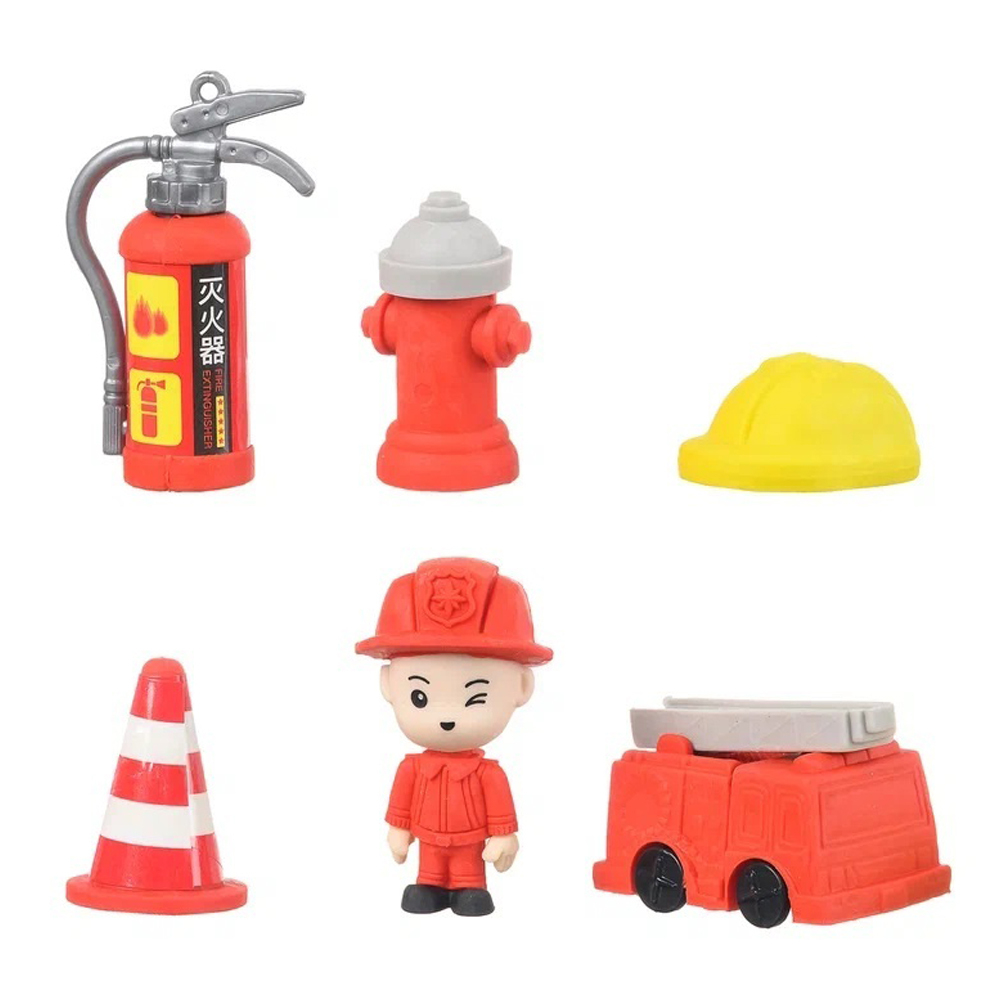 Ластик Qihao, фигурный, разборный, серия "Пожарные", набор 6 шт