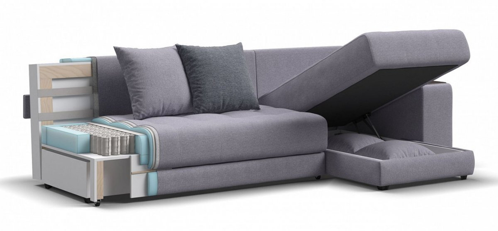 Угловой диван Дубай Рогожка Мальмо платина, Рогожка Венто серый