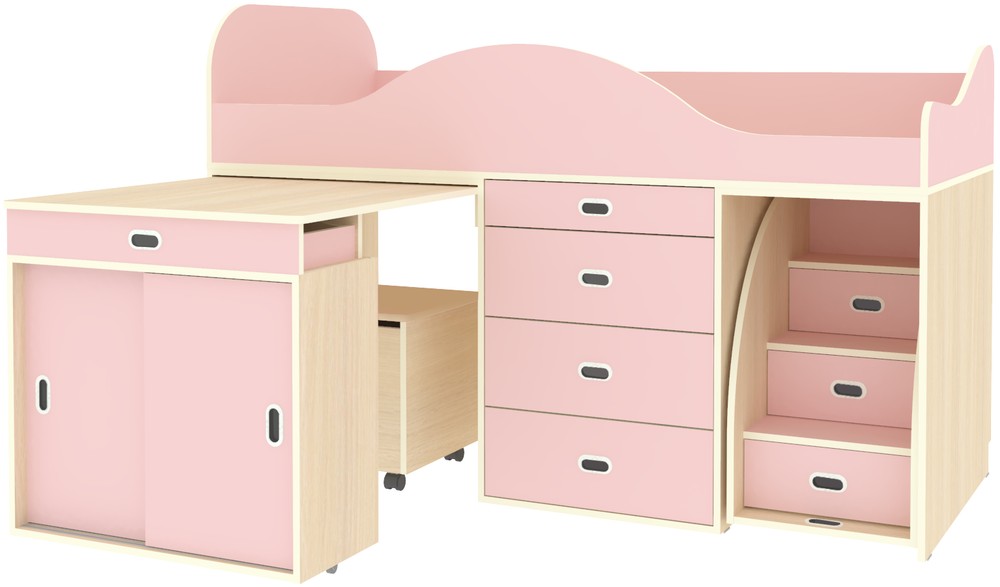 Кровать-чердак КарИВи Малыш Люкс  Дуб Молочный Розовый