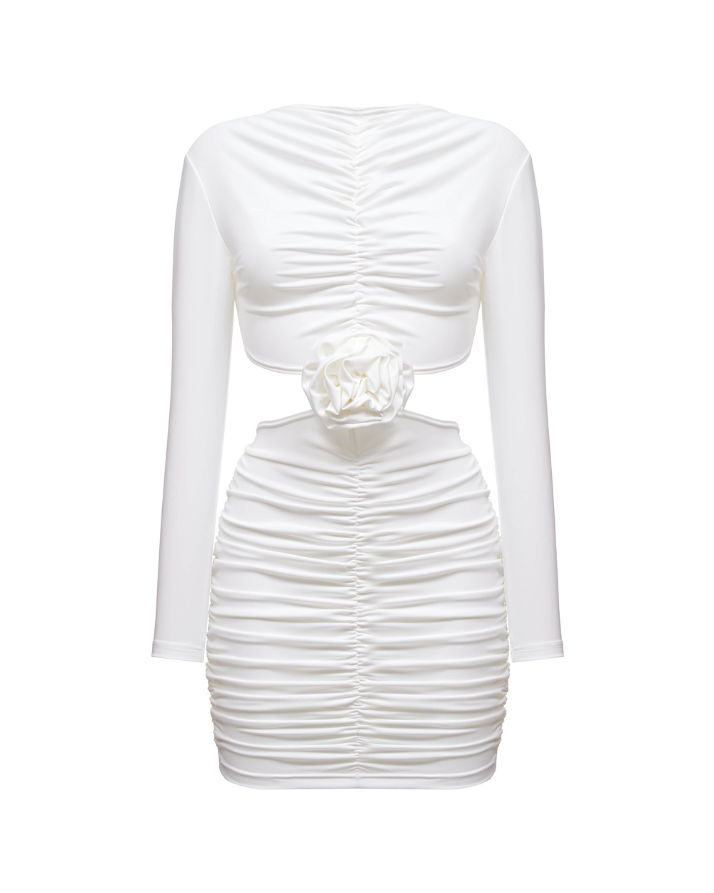 Платье со сборкой и декором "Роза", белый