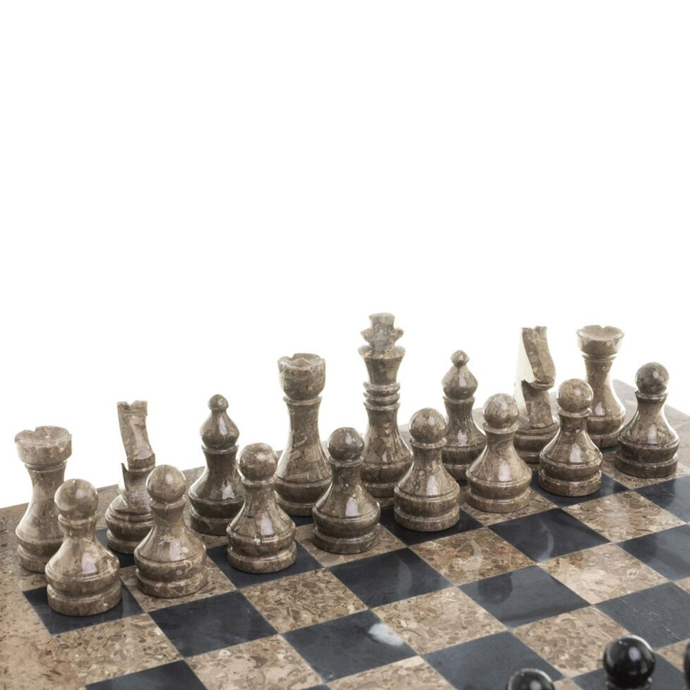 Шахматы "Дебют" мрамор, ракушечник доска 38х38 см