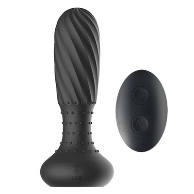 Перезаряжаемая анальная пробка с вибрацией и ротацией с пультом ДУ (Цвет: черный)