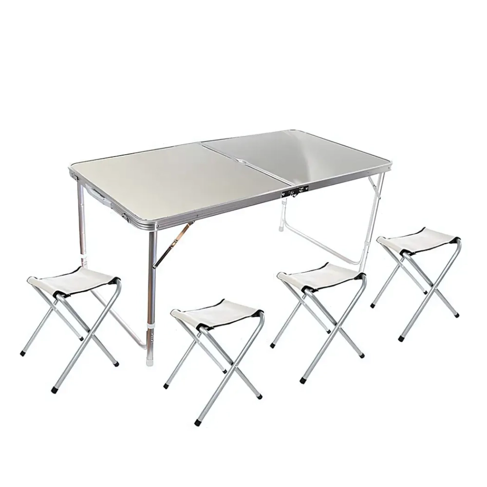 Стол кемпинговый складной 120*60*70см и 4 табуретки, каркас алюминий