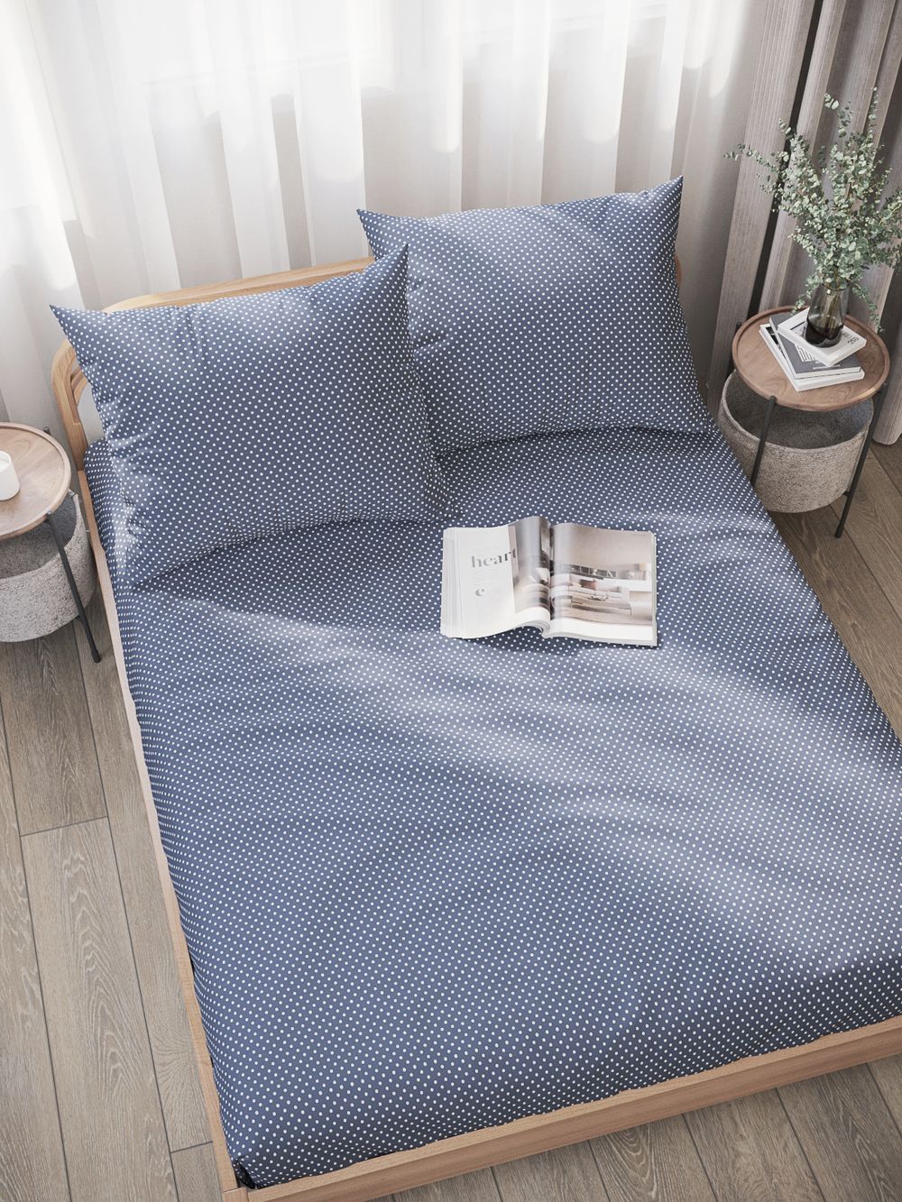 Постельное белье перкаль Сказка "Небо" евро Наволочка 50х70 см 2 шт Простынь на резинке 180x200 см Пододеяльник 200x215 см