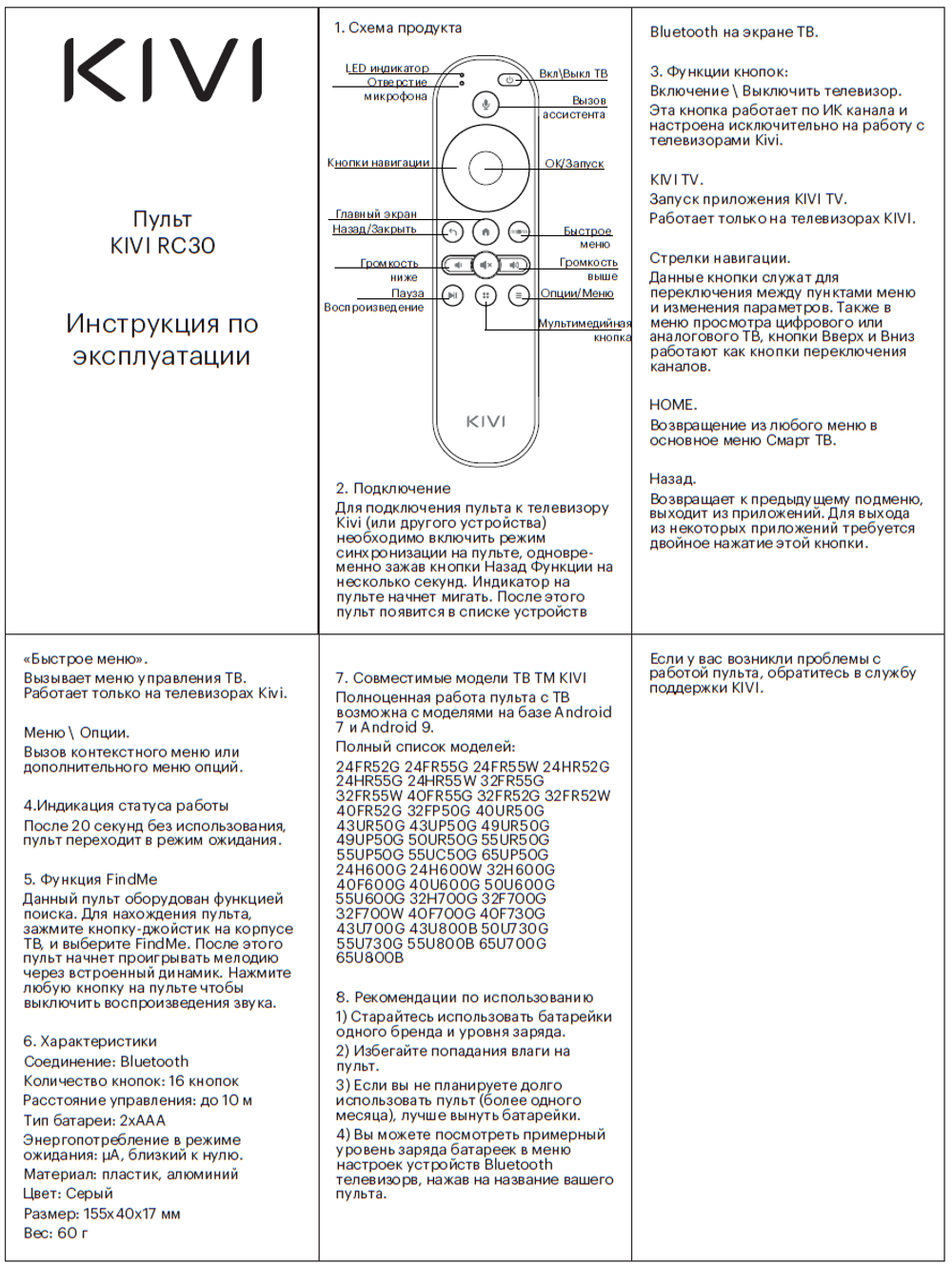 Пульт RC30 для телевизора KIVI