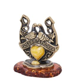 Народные промыслы AM-4091 Фигурка «Подкова Голубки» (латунь, янтарь)