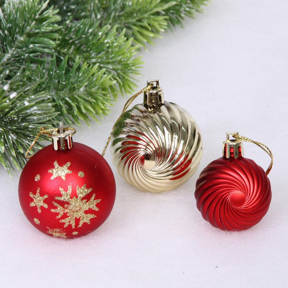 Набор шаров «Christmas» 5 см + 4 см (24 предметов), Красный/Золото