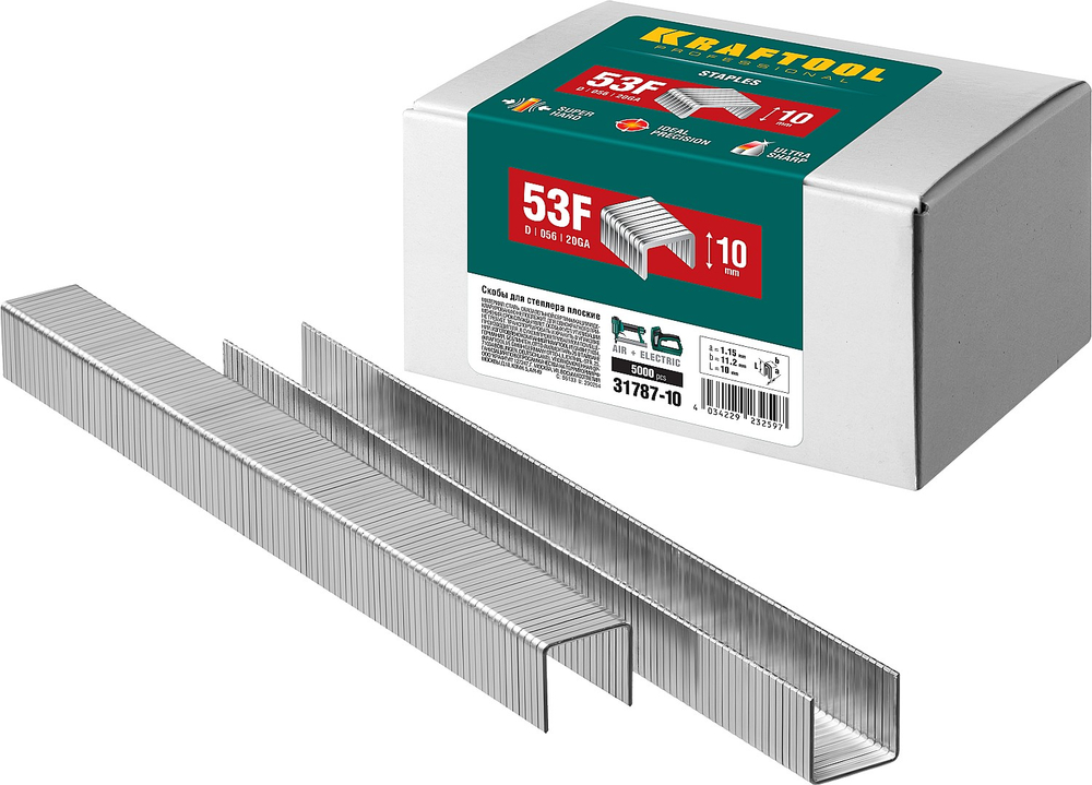 KRAFTOOL скобы тип 53F (D/056), 10 мм, калибр 23GA. 5000 шт (31787-10)