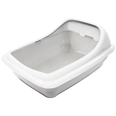 Туалет для кошек прямоугольный с ассиметричным бортом "Волна", серый/белый, 455*350*200мм, Gamma