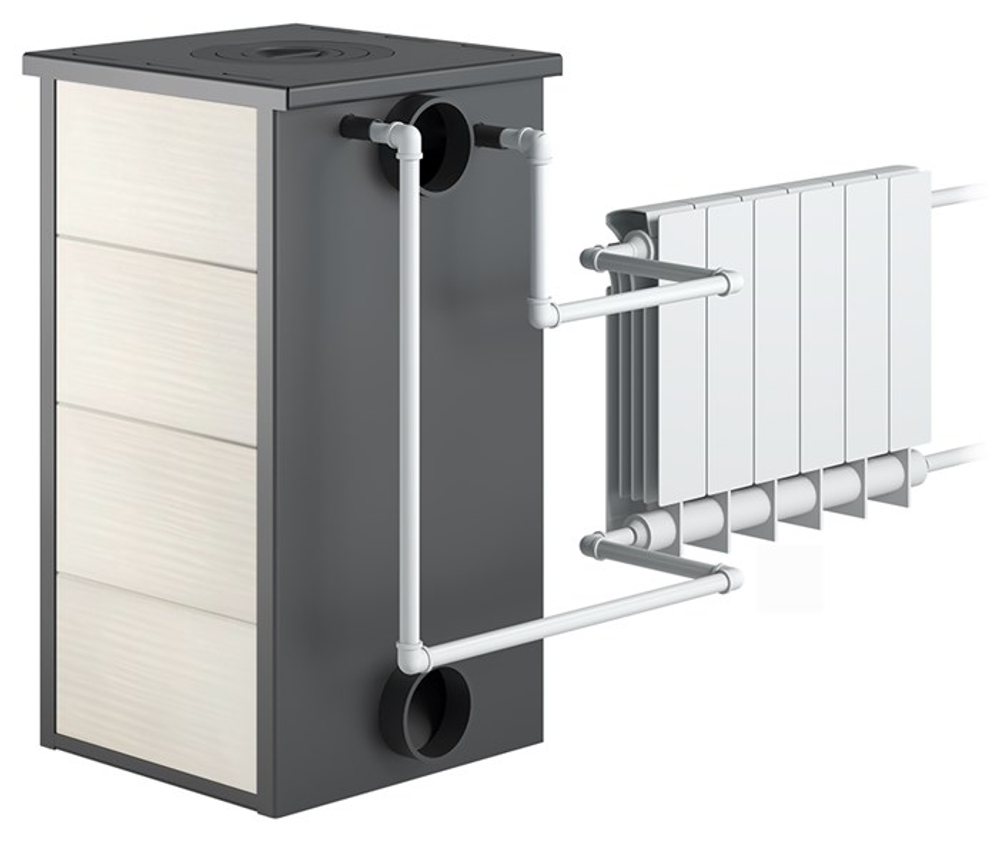 Печь-Камин ВЕЗУВИЙ ПК-01 (270) с плитой и т/о беж. 9 кВт (150 м3) Ø 115 мм