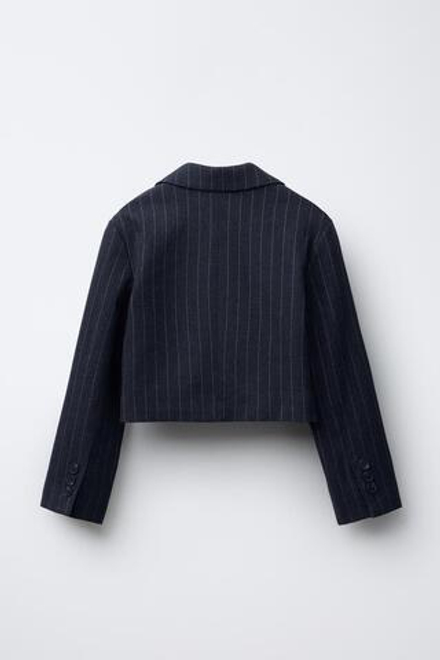 ZARA УКОРОЧЕННЫЙ БЛЕЙЗЕР В ТОНКУЮ ПОЛОСКУ, МОРСКОЙ СИНИЙ