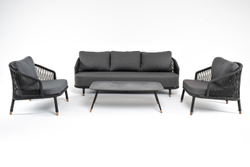 "Лугано" лаунж-зона 5-местная плетеная из роупа (веревки), каркас алюминиевый темно-серый, роуп темно-серый