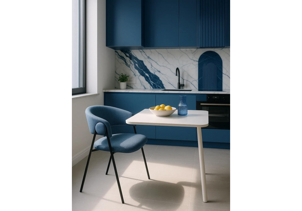 Стул на металлокаркасе Woodville Криспиан синий, черный, ножки черные