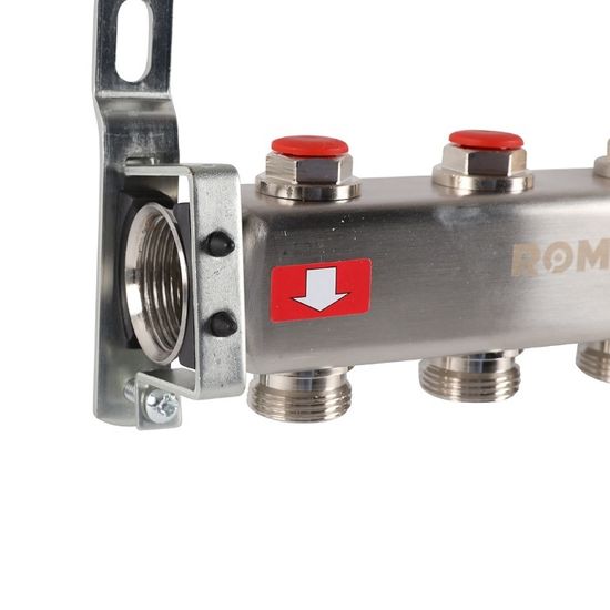 Коллектор Rommer 1"x3/4" на 4 контура с запорными клапанами (нерж. сталь) RMS-3200-000004